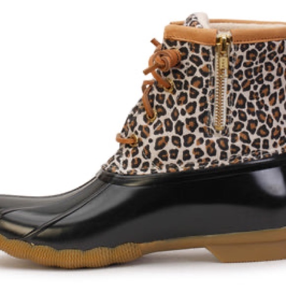 Sperry WOMEN'S SALTWATER WATERPROOF Leopard DUCK BOOT - Sz. 10 - Picture 3 of 12